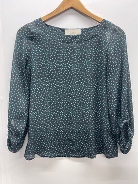 LOFT Charcoal Blouse with Teal Polka Dots